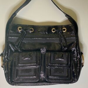 Kate Landry Black Patent Leather Textured Handbag Purse